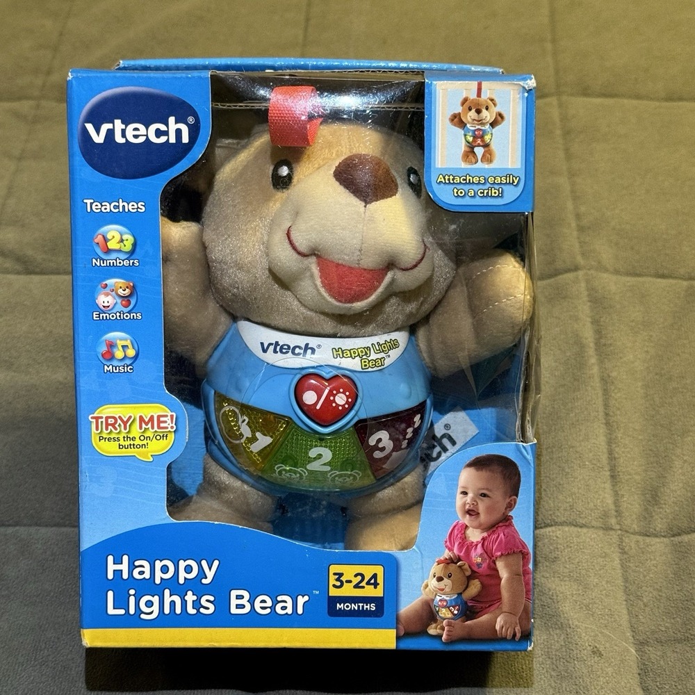 Vtech Happy Lights Bear 8" Plush Teddy Interactive Baby Music Toy- WORKS